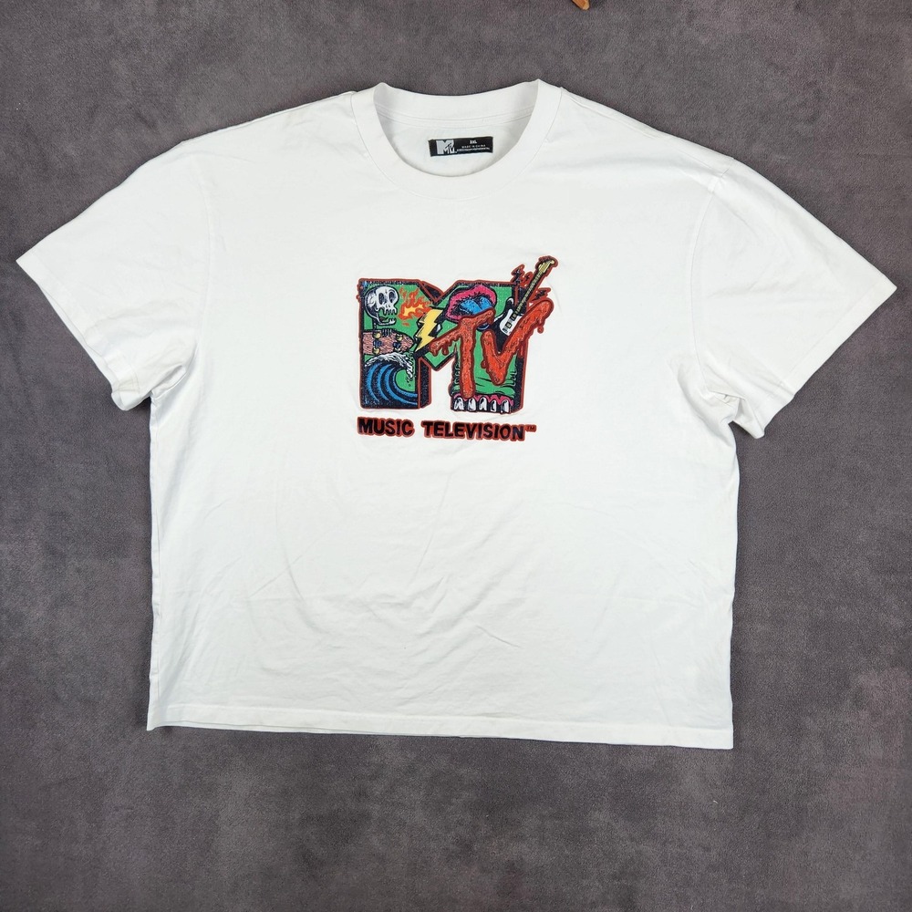 MTV Shirt Mens 3XL White Make Noise Music‎ Television Graphic Tee 100% Cotton
